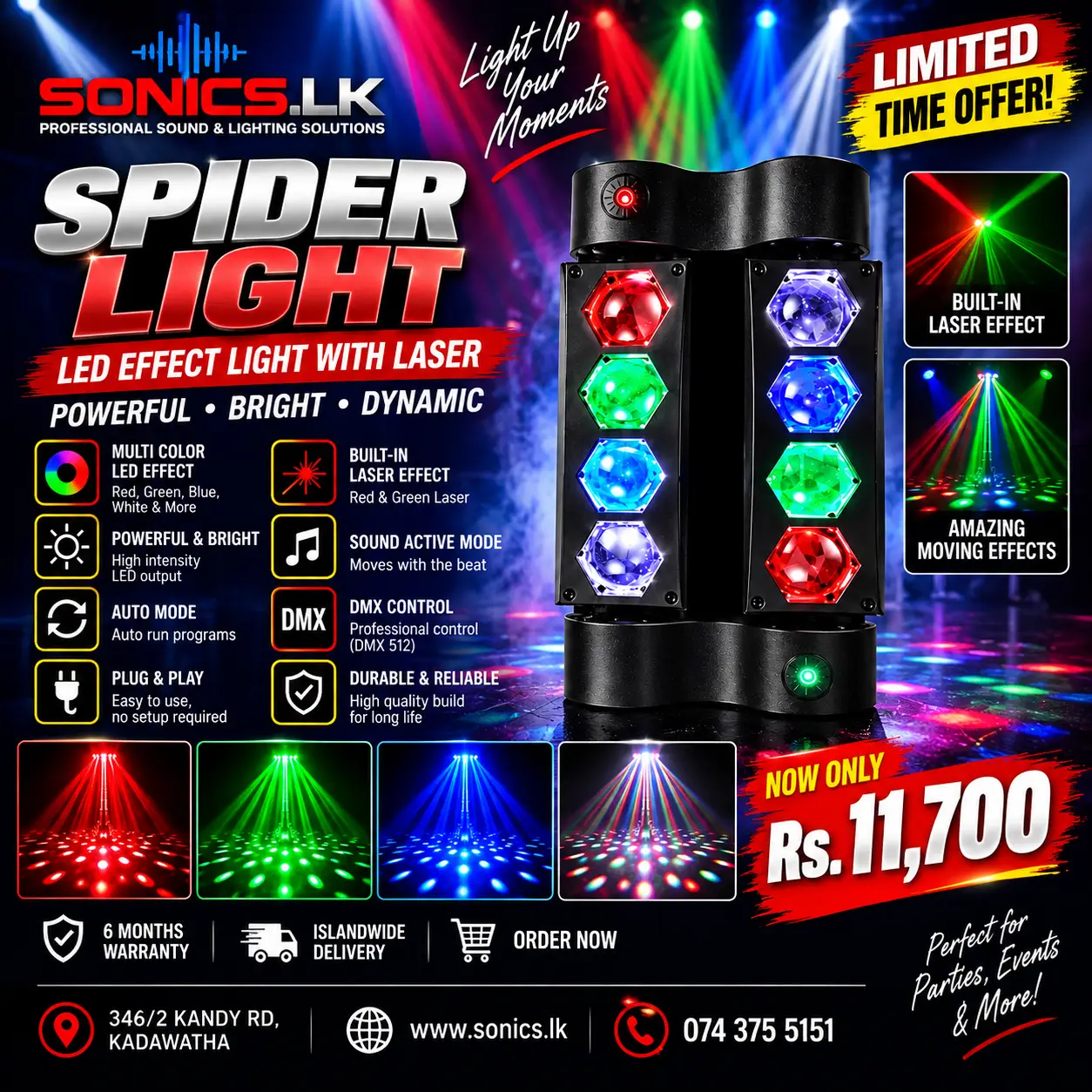SONICS SPIDER LIGHT – LED EFFECT LIGHT WITH LASER