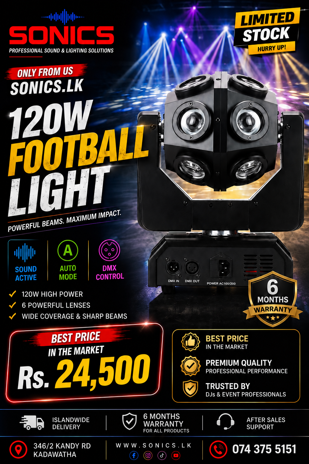 SONICS 120W Football DJ Light