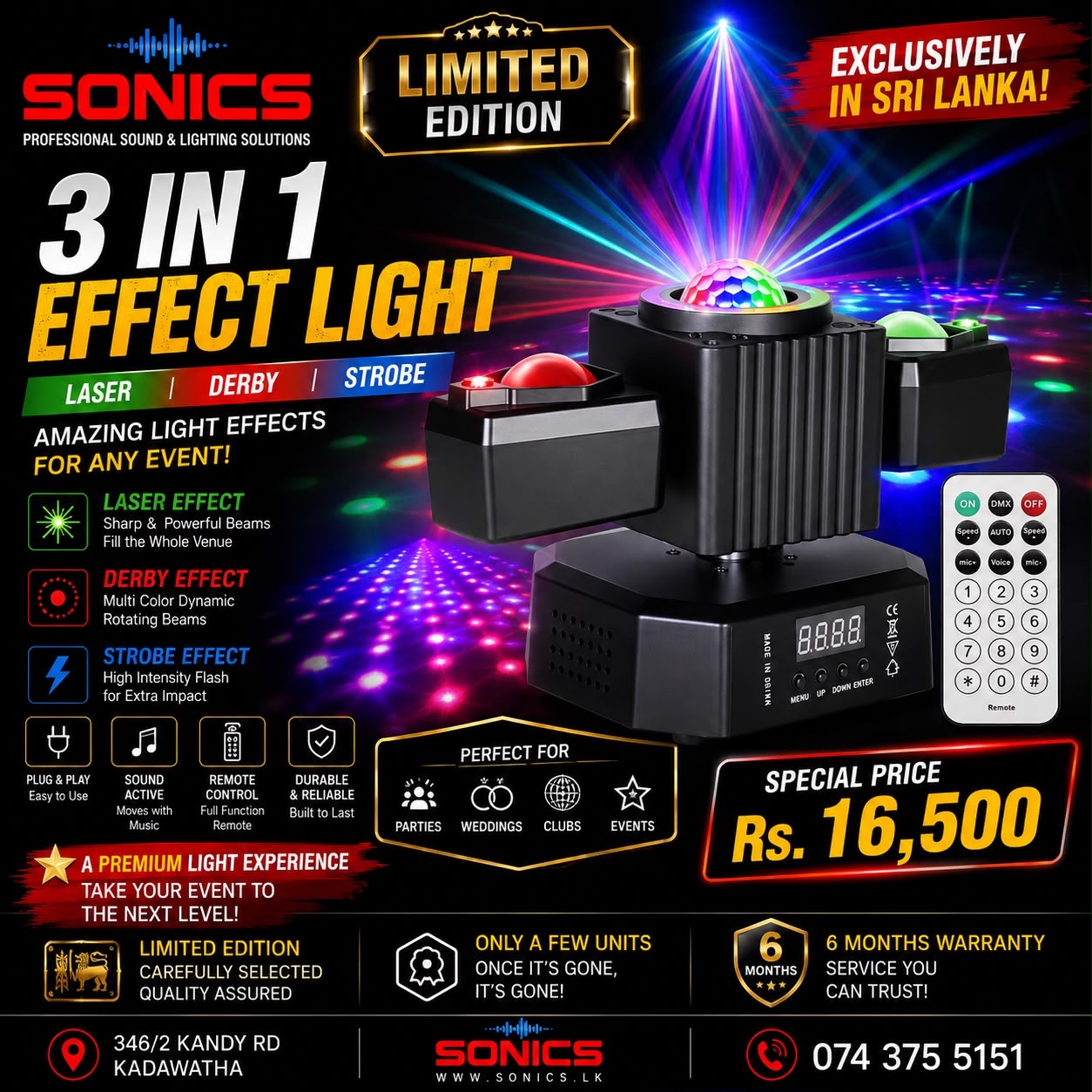 3-in-1 Effect Light DMX Sound Auto — Limited Edition